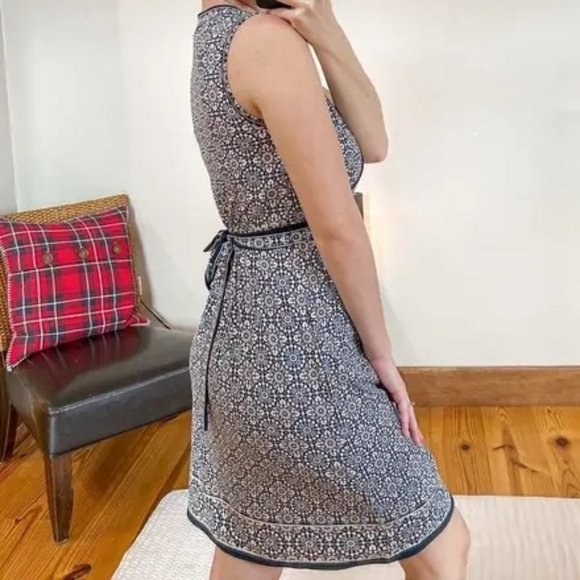 Max Studio Womens Faux Wrap Midi Dress 7904W52 Geometric Print Tie Knot Blue XS - Picture 2 of 10